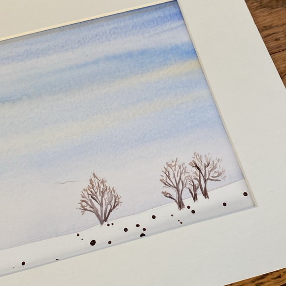 Original watercolour, winter scene, paper with white mat - Picture 3 of 3